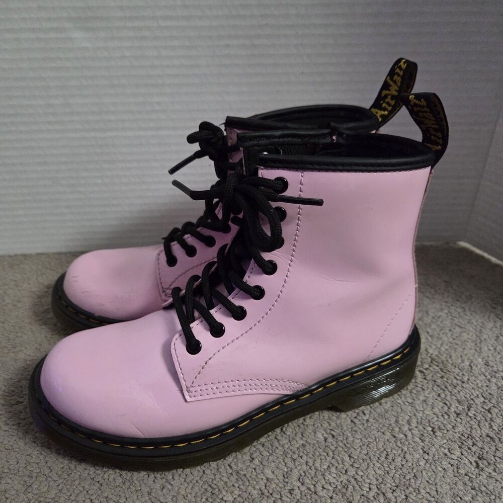 Dr. Doc Martens 1460J YOUTH Kids Pink Patent Leather Combat Ankle Boots Sz 2 - Picture 3 of 11